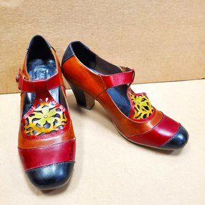 Spring Step L'artiste Mary Jane size 38 t-strap colorful square toe floral